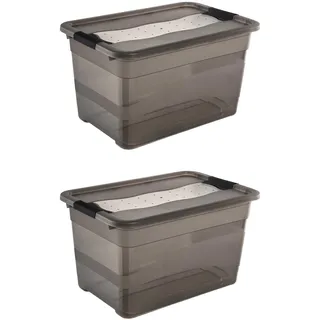 keeeper cornelia 2x Aufbewahrungsbox mit Deckel und Schiebeverschluss, 59,5 x 39,5 x 34 cm, 52 l, Crystal Grey