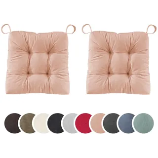 sleepling 2er Set Stuhlkissen 40 (vorne), 35 (hinten) x 38 x 7 cm, Rose | Sitzkissen für Stuhl & Bank mit Klettverschluss, 100% Baumwolle, Indoor & Outdoor, Made in EU, Waschbar, 2 Stück