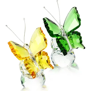 H&D HYALINE & DORA Handgefertigte Kristall Figur mit fliegendem Schmetterling, Sammlerstück Glas-Schmetterlingsfiguren, Kristall Briefbeschwerer dekorativ, 2 Stück