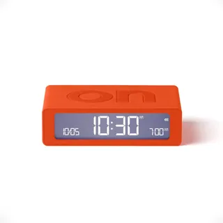 Lexon Flip Mini Reisewecker, digitaler LED-Wecker mit On/Off-Funktion, Einstellbarer Helligkeit, wiederaufladbar und berührungsempfindlich, ideal als Nachttisch-Wecker (Orange)
