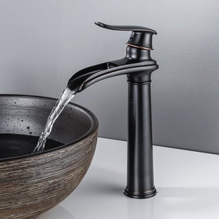 YAGJIA Wasserhahn Bad Schwarz Wasserfall, Waschtischarmatur Hoch Retro, Waschbecken Armaturen Messing, Badarmatur Einhebel Mischbatterie Antik ORB für Badezimmer