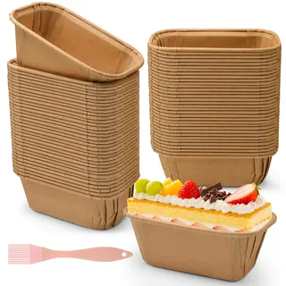 Furuising 100 Stück Kastenformen aus Papier, 8 x 4 x 4cm Kastenform Kuchen, Rechteckig Papierbackform Brotbackform mit Pinsel für Kuchen Brot Muffins Desser