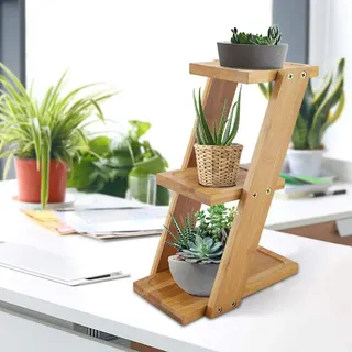 Dioche Mini 3 Ebenen Pflanzenständer Vasenregal Tischvase Halter für Pflanzen aus Bambus Display für Nachttisch und Arbeitszimmer, 25 x 18 x 9,2 cm