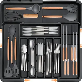 Homecor Besteck-Organizer – erweiterbare große Küchenschublade, Utensilien-Organizer mit 2 abnehmbaren Messerblöcken, 55,9 x 48,3 cm, Besteckkasten, Schubladen-Trennwände für Küchenbesteck (6–9