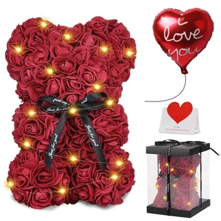 Rosenbär - Geschenk zum Muttertag für Mama - Rosenblumenbär Rosen Teddybär - Über 250 Blumen auf jedem Rosenbären - Geschenk für Muttertag, Valentinstag, Jubiläum mit Geschenkbox und Liebeskarte