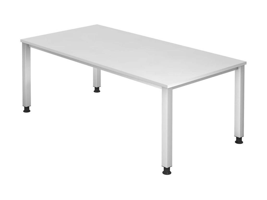 Bild von QS2E höhenverstellbarer Schreibtisch weiß rechteckig, 4-Fuß-Gestell silber 200,0 x 100,0 cm