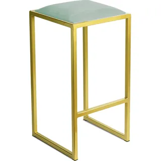 FERRO Barhocker 64 cm Gold - Blaugrün – Moderner Metall Barstuhl ohne Lehne im Loft-Stil mit Gepolstertem Sitz - Gold
