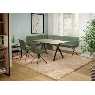 OTTO home "Bruna Essecke, Sitzgruppe, Eckbankgruppe, Küchenbankgruppe", Set, 4tlg, 4 tlg. tlg. Stuhl: 360 drehbar (Rückst.), 2-Stoff-Design. Wellenfederung Eckbank, grün, dunkelpetrol, schwarz,