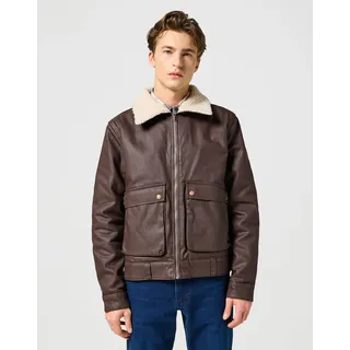 Lederimitatjacke WRANGLER "WRANGLER AVIATOR", Herren, Gr. L, braun (mole), Obermaterial: 100% Baumwolle, unifarben, regular fit normal, 1-Knopf-Manschette, Jacken Lederimitatjacke, mit Gürtelschlaufen am Saum