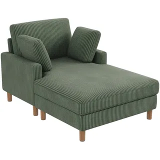Vesgantti Cord Schlafsofa, Sofa Bett mit 2 Kissen, Relaxsessel, Schlafsessel für Wohnzimmer, Schlafzimmer, Büro, Werkzeuglose Montage, 148 * 104 * 92cm (Grün)