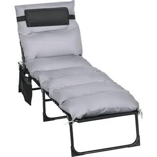 Outsunny Sonnenliege, Hellgrau, Stahl, Polyester , Metall , 189x32.5x58 cm , Gartenmöbel, Gartenliegen