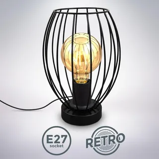 Nachttischlampe - mit Schalter, retro, max. 40W, E27 Fassung, schwarz - Schwarz