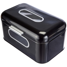 Bild Brotkasten, Retro-Brotbox aus Metall mit Sichtfenster, Platzsparende Aufbewahrungsbox, Brotkorb mit Deckel, “small“, schwarz, 30 x 20 x 16.5 cm