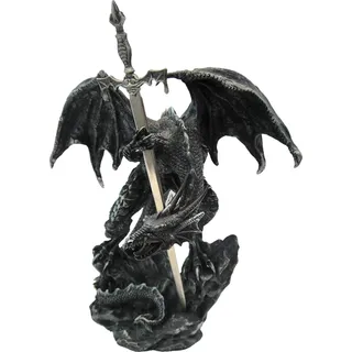 Nemesis Now Schwarzer Drache mit Schwert, Kunstharz, 22,5 cm, Einheitsgröße