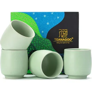 TEANAGOO Chinese Tea Cups 175ml Ruware Green Ceramic Sake Cups Set of 4