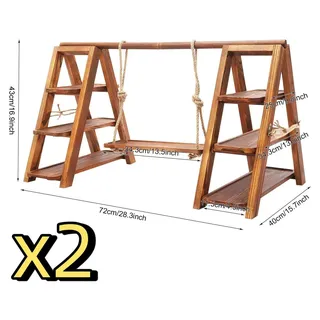 Holz Cupcake Ständer - 3-stöckige Servierleiter 2er Set - Massivholz - Faltbar mit Abnehmbaren Tabletts - Kuchen- & Dessertständer - Naturholz