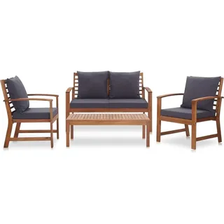 vidaXL Garten-Lounge-Set mit Auflagen 4-tlg. Massivholz Akazie - Grau