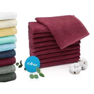 ZOLLNER 10er Set Gästehandtücher in 30x50 cm - saugstarke und weiche Gästetücher in weinrot - mit praktischem Aufhänger - waschbar bis 60°C - Baumwolle - Hotelqualität