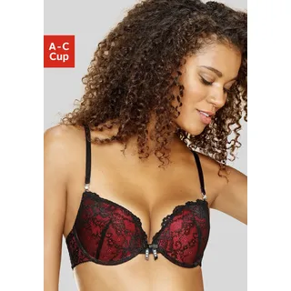 Push-up-BH JETTE, Damen, Gr. 70, Cup C, rot (dunkelrot, schwarz), Spitze, Obermaterial: 60% Polyamid, 35% Polyester, 5% Elasthan, BHs Push-up-BH, mit extra dicken Kissen für maximales Volumen, sexy Dessous