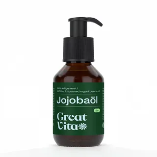 Mea Vita GreatVita Bio Jojobaöl Gold 100 ml mit Pumper | 100% rein & kaltgepresst - Feuchtigkeitspflege für Haut & Haare | Trägeröl für Massage & Aromatherapie - trockener Haut & Kopfhaut