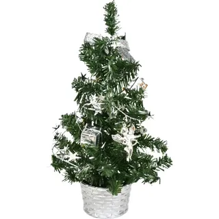Silber geschmückter Baum 25 cm - Silber, Grün