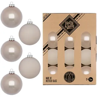 Holly & Jolly - Weihnachtskugeln Fine Alabaster, 12 Stück | Christbaumkugeln aus Glas, ca. 8 cm, Weihnachtsbaumschmuck in Creme, matt & glänzend, Weihnachtsdeko für Innen