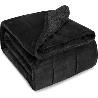 Sivio Sherpa Fleece Gewichtsdecke für Erwachsene, 7kg schwere Fuzzy Decke mit weichem Plüsch Flanell, wendbar, Twin-Size Super Soft Extra Warm Cozy Fluffy Decke, 120x180cm Schwarz