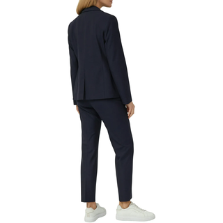 Jackenblazer S.OLIVER BLACK LABEL, Damen, Gr. 46, blau (navy), Web, Obermaterial: 62% Polyester, 33% Viskose, 5% Elasthan. Futter: 100% Polyester, unifarben, tailliert hüftbedeckend, V-Ausschnitt, Blazer Jackenblazer, mit 1-Knopf-Verschluss und Viskose-Stretch