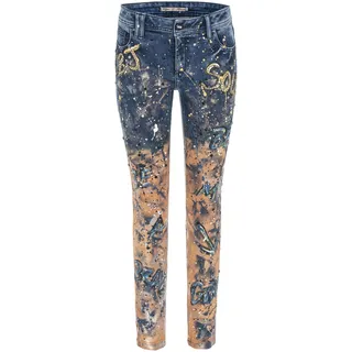 Slim-fit-Jeans CIPO & BAXX "Cipo & Baxx Jeans", Damen, Gr. W27/L34, Länge 34, blau (orange), Obermaterial: 92% Baumwolle CO. 6% Polyester PES. 2% Elasthan EL., slim fit, Jeans Slim-fit-Jeans, Mit coolen Schriftzügen, WD440