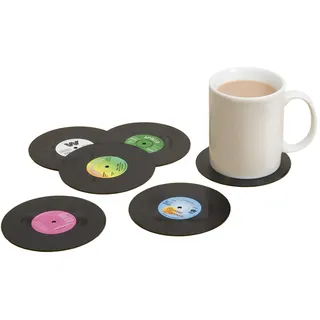 Gift Republic - 6 Rockabilly Vinyl Glasuntersetzer | Coole Retro Untersetzer | Silikon Bierdeckel Schallplatte | Vinyl Coaster | Tischuntersetzer rund | Geschenk zu Weihnachten, Geburtstag, Ostern