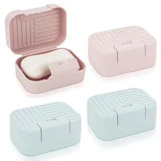 RETON 4 Stück Reise Seifendose, Tragbarer Seifenbox mit Deckel, Seifendose Reise Wasserdicht, Kunststoff Seifenschalen für Dusche, Badezimmer, Reisen, Camping, Fitnessstudio (blau + pink)