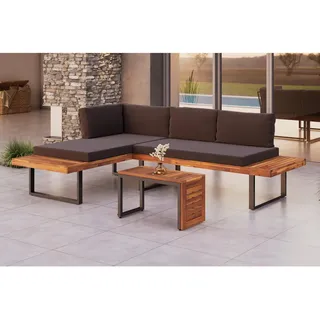 Ambia Garden Loungegarnitur , Grau , Holz, Metall , Akazie , massiv , Füllung: Komfortschaum,Polyester , L-Form, einzeln stellbar , 253x175 cm , UV-beständig , Gartenmöbel, Loungemöbel, Loungegarnituren