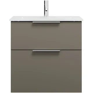 burgbad Eqio Glas-Waschtisch inklusive Waschtischunterschrank, Breite 620mm, SEYX062F2010A0070G0146, Farbe: Grau Hochglanz / Grau Hochglanz, Griff Chrom G0146