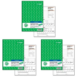 SIGEL LO519 Lohnabrechnungen für Mini-Jobs, für geringfügige/kurzfristige Beschäftigung, A5, 50 Blatt, mit Blaupapier (Packung mit 3)
