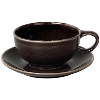 broste Copenhagen Nordic Coal Teetasse mit Untertasse, schwarz, 16cm