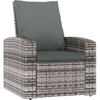 vidaXL Gartensessel Verstellbar mit Kissen Grau Poly Rattan - Grau