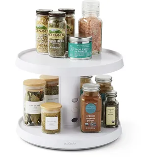 YouCopia Crazy Susan Drehteller, zweistöckig, höhenverstellbar, Lazy Susan Organizer für Küchenschrank und Speisekammer, Organisation und Aufbewahrung, Weiß