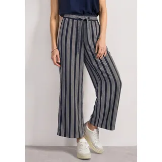 Stoffhose STREET ONE "Style Emee", Damen, Gr. 40, Länge 30, schwarzest blau (länge 30), Web, Obermaterial: 100% Viskose, gestreift, loose fit lang, Hosen Stoffhose, Sommerhose im Loose Fit / mit Streifen