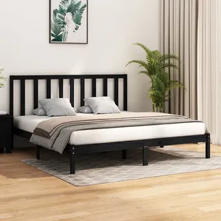 vidaXL Massivholzbett Schwarz Kiefer 200x200 cm - Bettrahmen - Bettgestell - Bett - Holzbett - Schwarz
