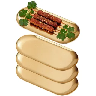 SANQIAHOME 21x9cm Ellipse Vorspeisenteller, 4er Set, dicke Edelstahl Speiseteller,Klein Brotteller Dessertteller für Sushi, Gold