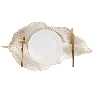 fanqaure Blattförmige Platzsets Set von 6 Elegante Gold PVC Metallic Polyvinyl Gepresst Abwaschbare Hitzebeständige Tischsets für Abendessen Versammlung Party Dekor