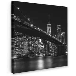 MuchoWow Leinwandbild New York - Brooklyn - Brücke 90x90 cm , Textil , Quadratisch , 90x90 cm , FSC 100% , gerahmt , Bilder & Rahmen, Bilder, Leinwandbilder