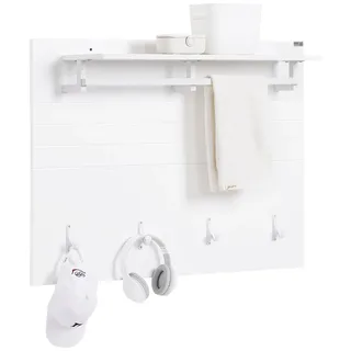 SoBuy Wandgarderobe Garderobenleiste mit Regal & Haken - platzsparendes Garderobenpaneel für Flur & Diele - weiß, 100x70x20cm, max. 30kg belastbar - FHK36-W