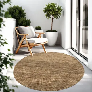 TT Home Teppich Für Outdoor Wetterfest Küchenteppich Balkon Terrasse Unifarbenes Design Modern Größe 120 cm Rund - Braun
