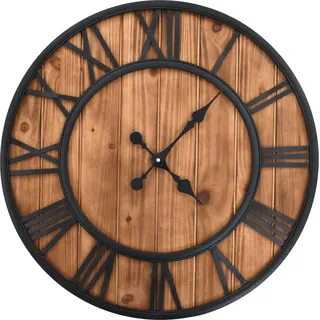 Wanduhr Vintage mit Quarzwerk Holz und Metall 60 cm XXL - Braun