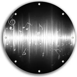 Wallario rundes Outdoor-Poster für Garten oder Balkon, Motiv Noten der Musik in schwarz und weiß, 30 cm Durchmesser - Schwarz