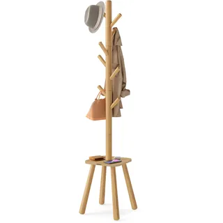 VASAGLE Garderobenständer, Kleiderständer, mit 8 Haken und Ablagefläche, 175,8 cm hoch für Mäntel, Hüte, Taschen, Eingangsbereich, Flur, Schlafzimmer, naturbeige RCR033N01