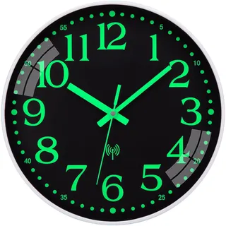 NESIFEE Wanduhr Funk Leuchtend Im Dunkeln Funkuhr Wand Lautlos Funkwanduhr Geräuschlos Wanduhr Ohne Tickgeräusche 25 cm Groß Batterie wohnzimmeruhr