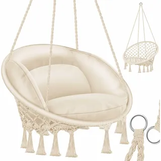 KESSER® Hängesessel mit Kissen - Chill Hängestuhl zum Aufhängen für Erwachsene & Kinder Hängematte bis 150 kg Hängesitz Aufhängung Indoor & Outdoor Wohn & Garten Terrasse - Beige
