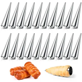 AiQInu 20 Stück Cannoli Schillerlockenform,Edelstahl Cannoli Röhrchen Set Gerade Röhrchen Hörnchen Schaumrollenformen Sahnerollen für Cannoli-Röhren, Croissant, Backformen